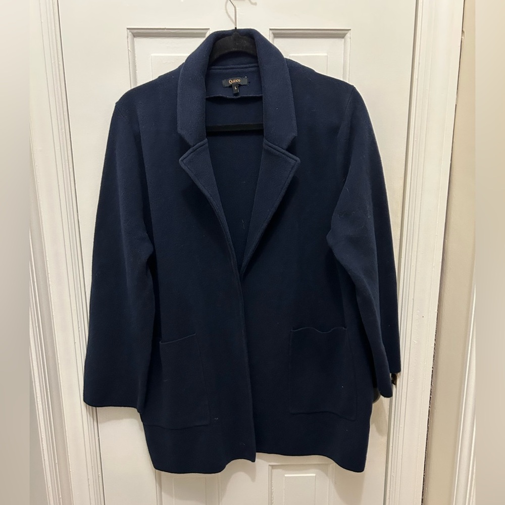 QUINCE NAVY BLUE 100% COTTON BLAZER SIZE LARGE